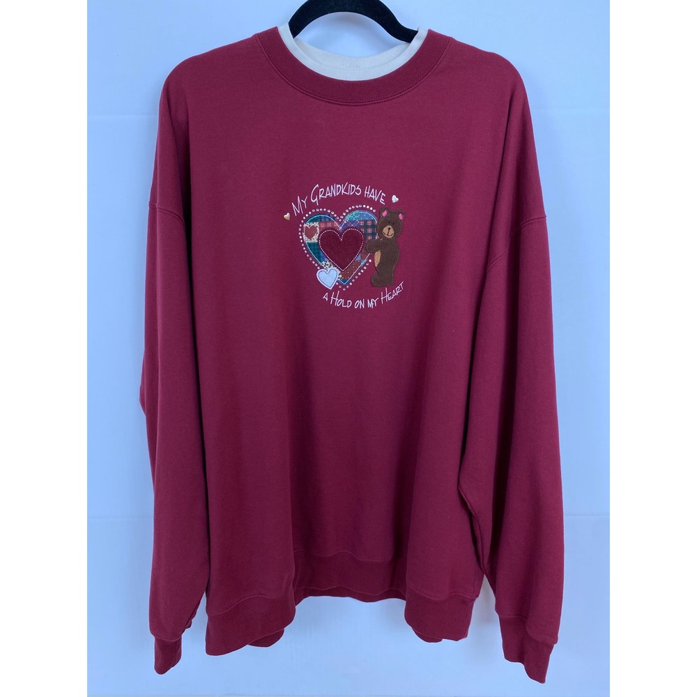 MC Sportswear Embroidered Bear Heart‎ Sweatshirt Womens 3X Cozy Cottagecore